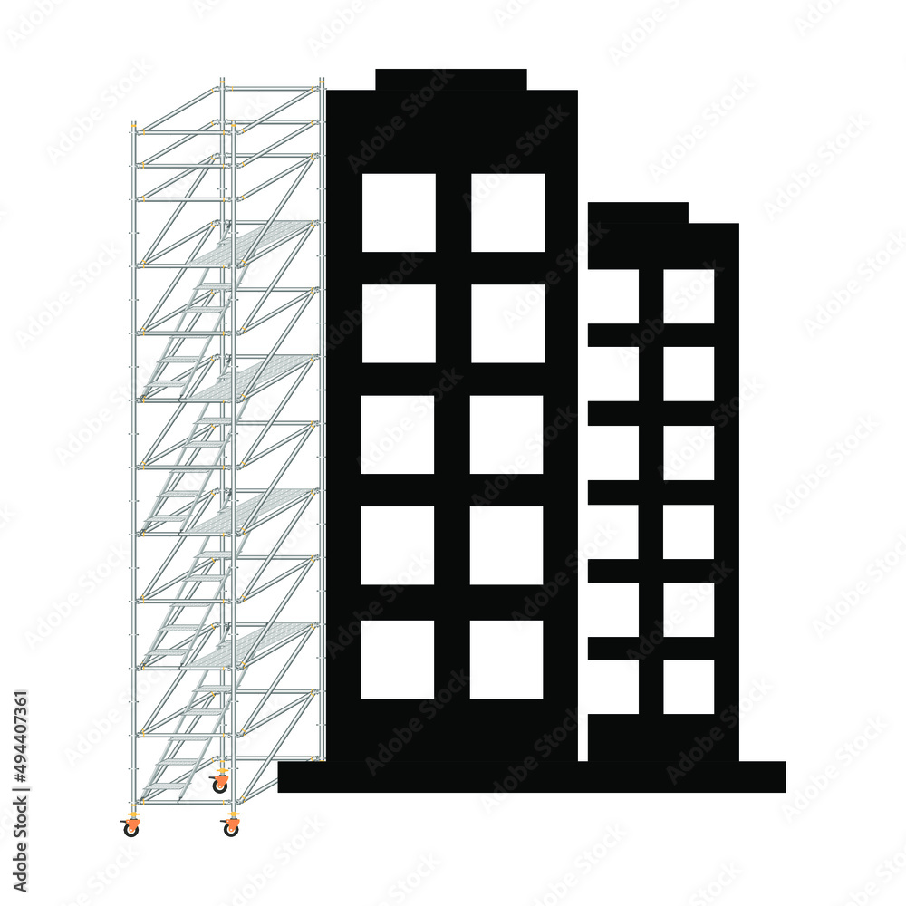 Scaffolding used to build a building on a white background. Scaffolding used to build a building on a white background.