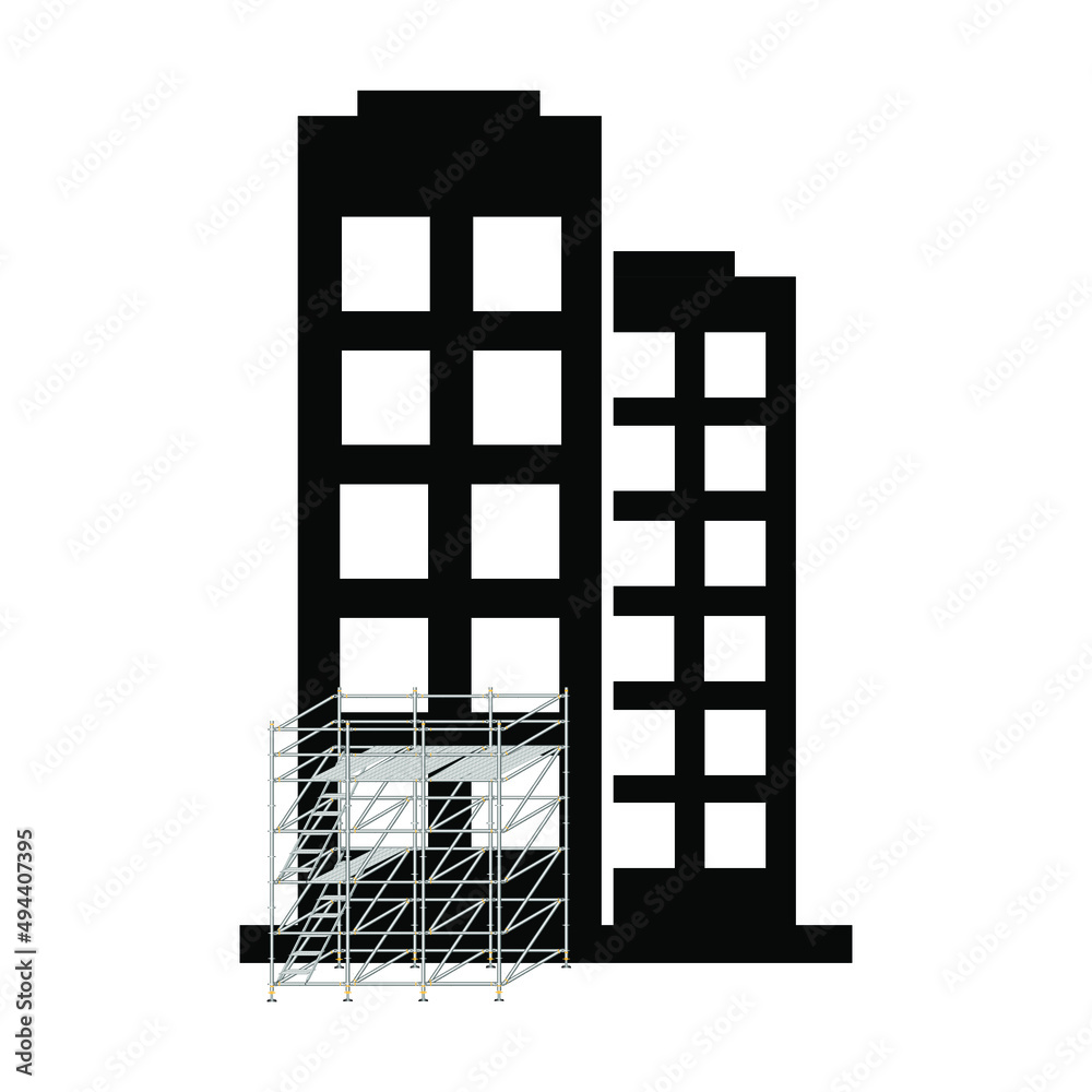 Scaffolding used to build a building on a white background. Scaffolding used to build a building on a white background.