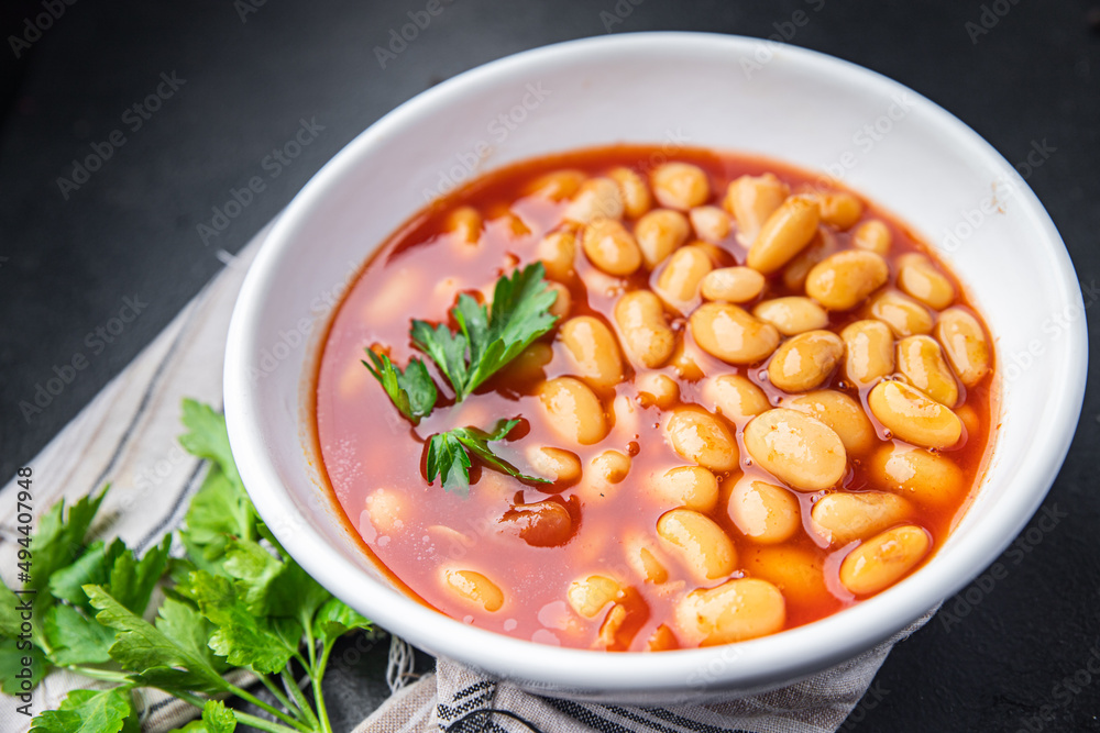 white bean tomato sauce legume beans food fresh healthy meal diet snack on the table copy space food background keto or paleo diet white bean tomato sauce legume beans food fresh healthy meal diet snack on the table copy space food background keto or paleo diet