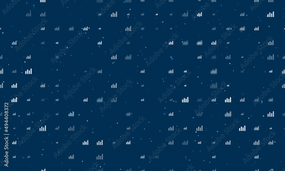 Seamless background pattern of evenly spaced white chart line symbols of different sizes and opacity. Vector illustration on dark blue background with stars Seamless background pattern of evenly spaced white chart line symbols of different sizes and opacity. Vector illustration on dark blue background with stars