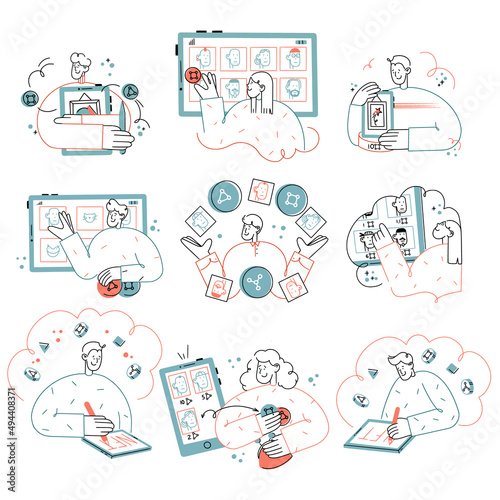 Set of 9 NFT concept illustrations. Great for banners, on boarding screens, social media and any other web recourses.