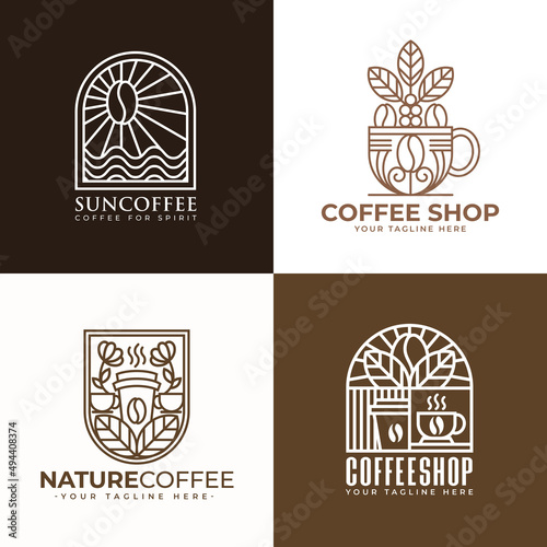 Set of line art coffee logo and icon templates