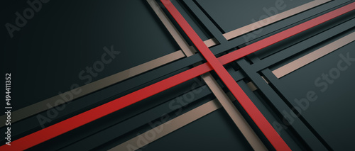 3D rendering of abstract colorful intersecting lines against a black surface photo