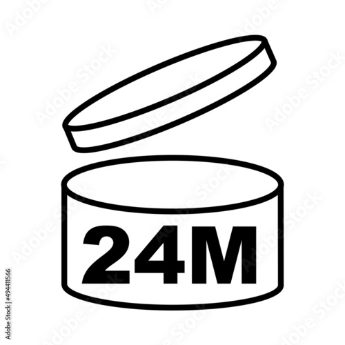 24m period after opening pao icon sign flat style design vector illustration isolated white background. 24 month day expiration period after opening.