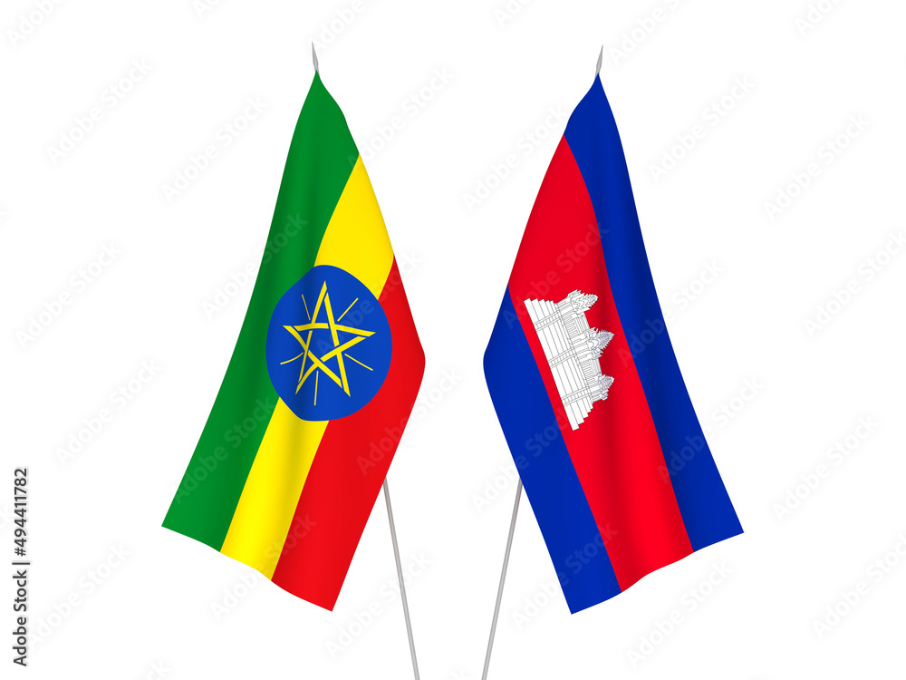Ethiopia and Kingdom of Cambodia flags Ethiopia and Kingdom of Cambodia flags