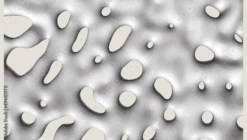 Background texture of porous material. Macrostructural design for flyer, poster, cover or brochure. Dot stipple design. 3D vector illustration.