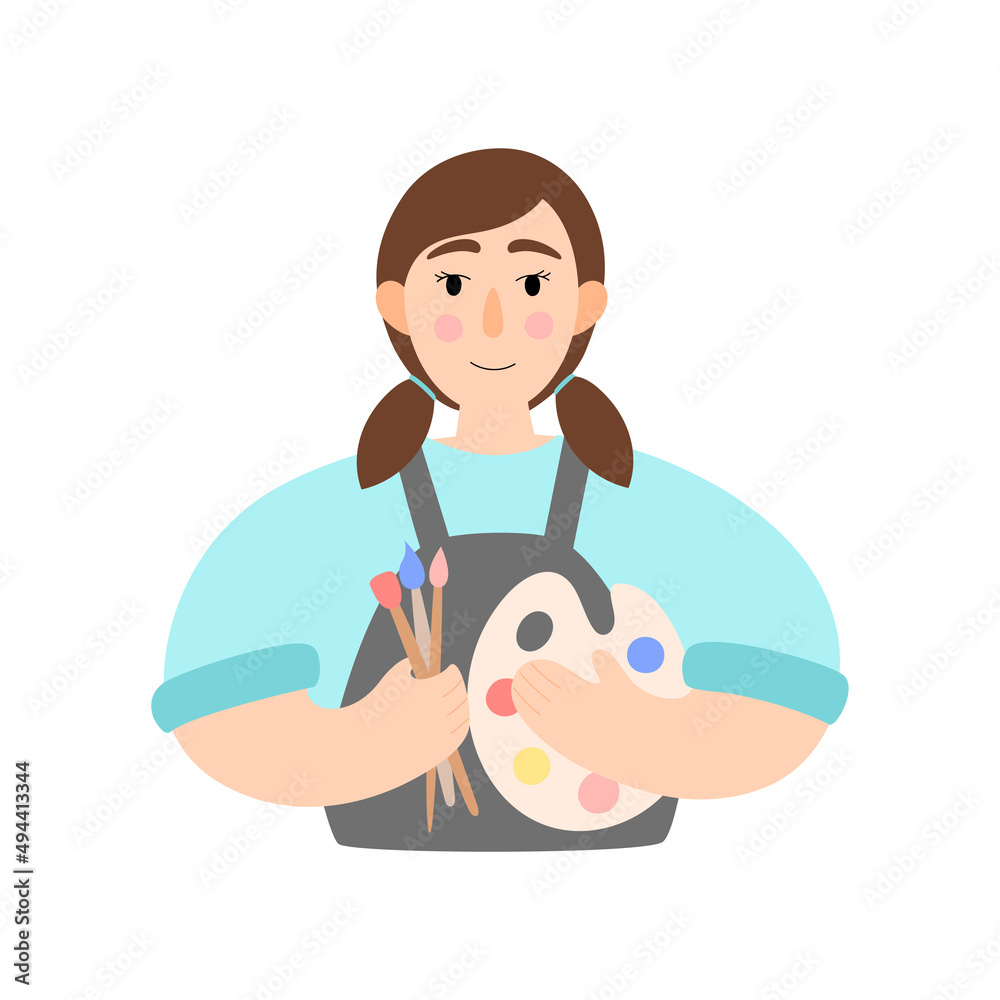 Painter artist with paintbrushes and palette. Artist Illustration in a flat style. Artist profession avatar. Painter artist with paintbrushes and palette. Artist Illustration in a flat style. Artist profession avatar.