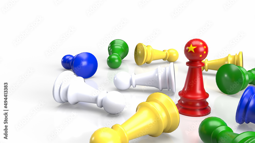 The red Chinese chess and multi colour chess on white background for business concept 3d rendering The red Chinese chess and multi colour chess on white background for business concept 3d rendering