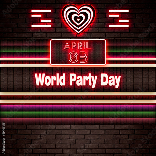 03 April, World Party Day, Neon Text Effect on bricks Background