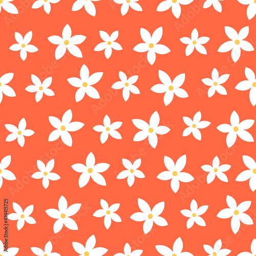 Orange seamless pattern with white flowers.