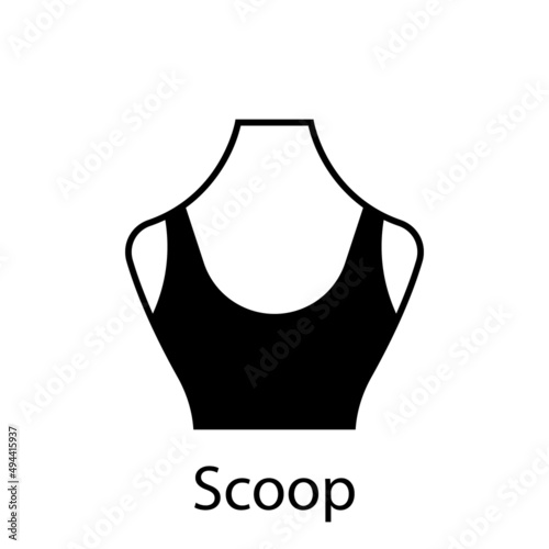 Scoop of Fashion Neckline Type for Women Blouse, Dress Silhouette Icon. Black T-Shirt, Crop Top on Dummy. Trendy Ladies Scoop Type of Neckline. Isolated Vector Illustration