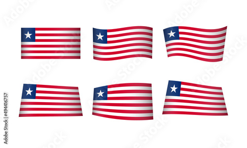 Liberia Flag Set Liberian Flags National Symbol Banner Icon Vector Stickers Africa African Monrovia Wave Country City State Wavy Realistic Culture Nation Republic Kingdom Every All Flag Vintage Star