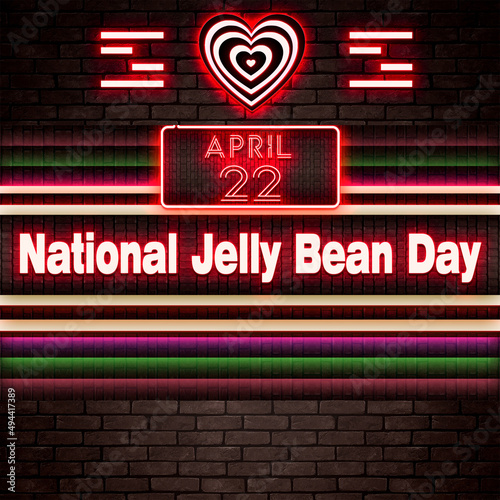 22 April, National Jelly Bean Day, Neon Text Effect on bricks Background