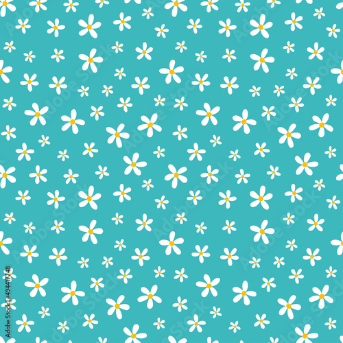 White seamless pattern with blue tiny flowers.