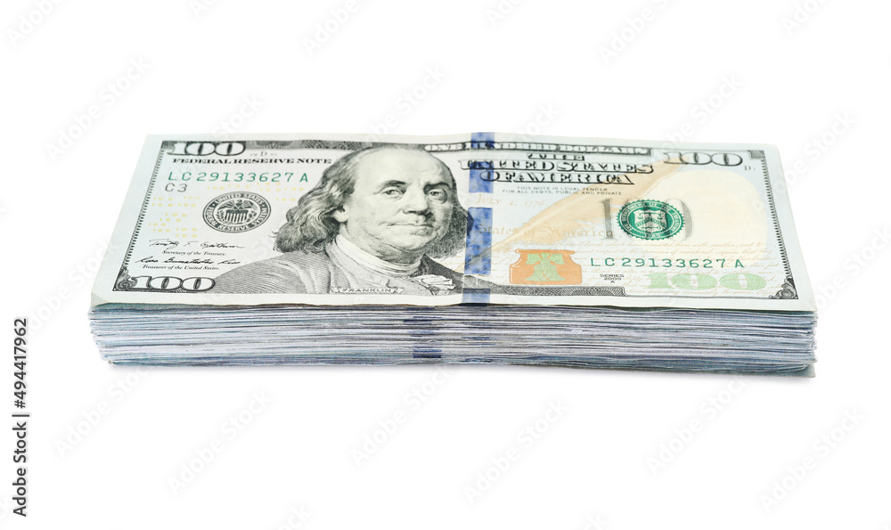 Stack of dollar banknotes on white background. American national currency Stack of dollar banknotes on white background. American national currency
