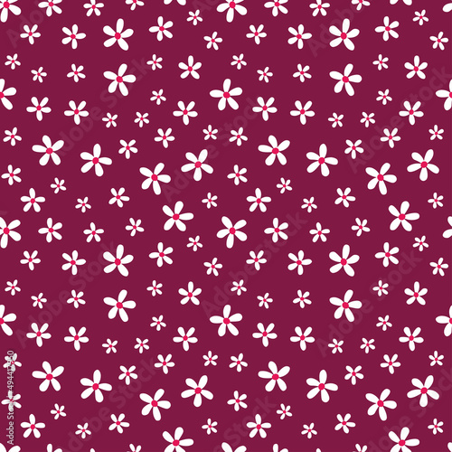 Purple seamless pattern with blue tiny flowers.