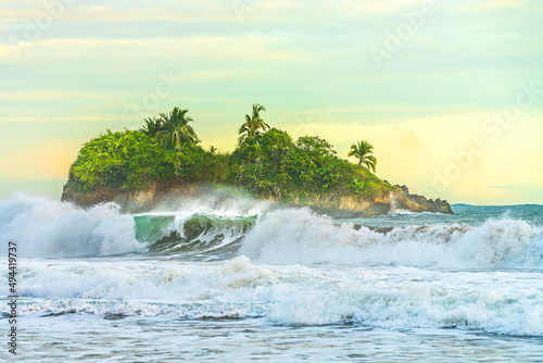 Fototapeta Naklejka Na Ścianę i Meble -  Sunrise at Playa Cocles, beautiful tropical Caribbean beach, Puerto Viejo, Costa Rica east coast
