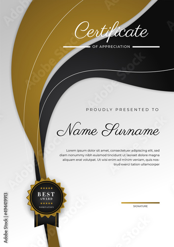 Luxury gradient black and gold achievement Certificate design template