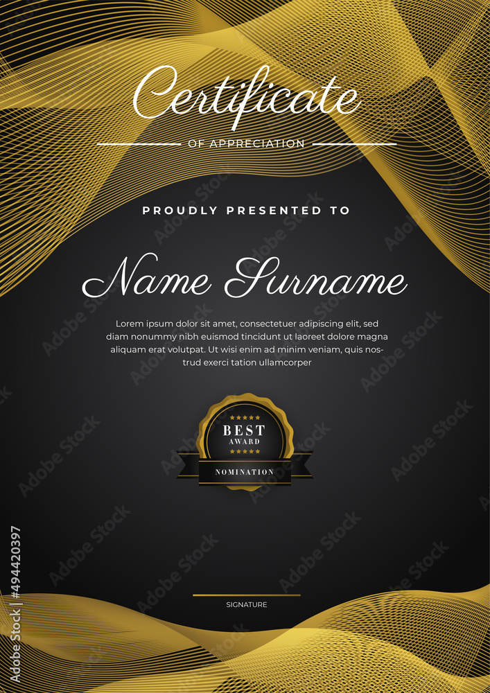 Luxury gradient black and gold achievement Certificate design template ...
