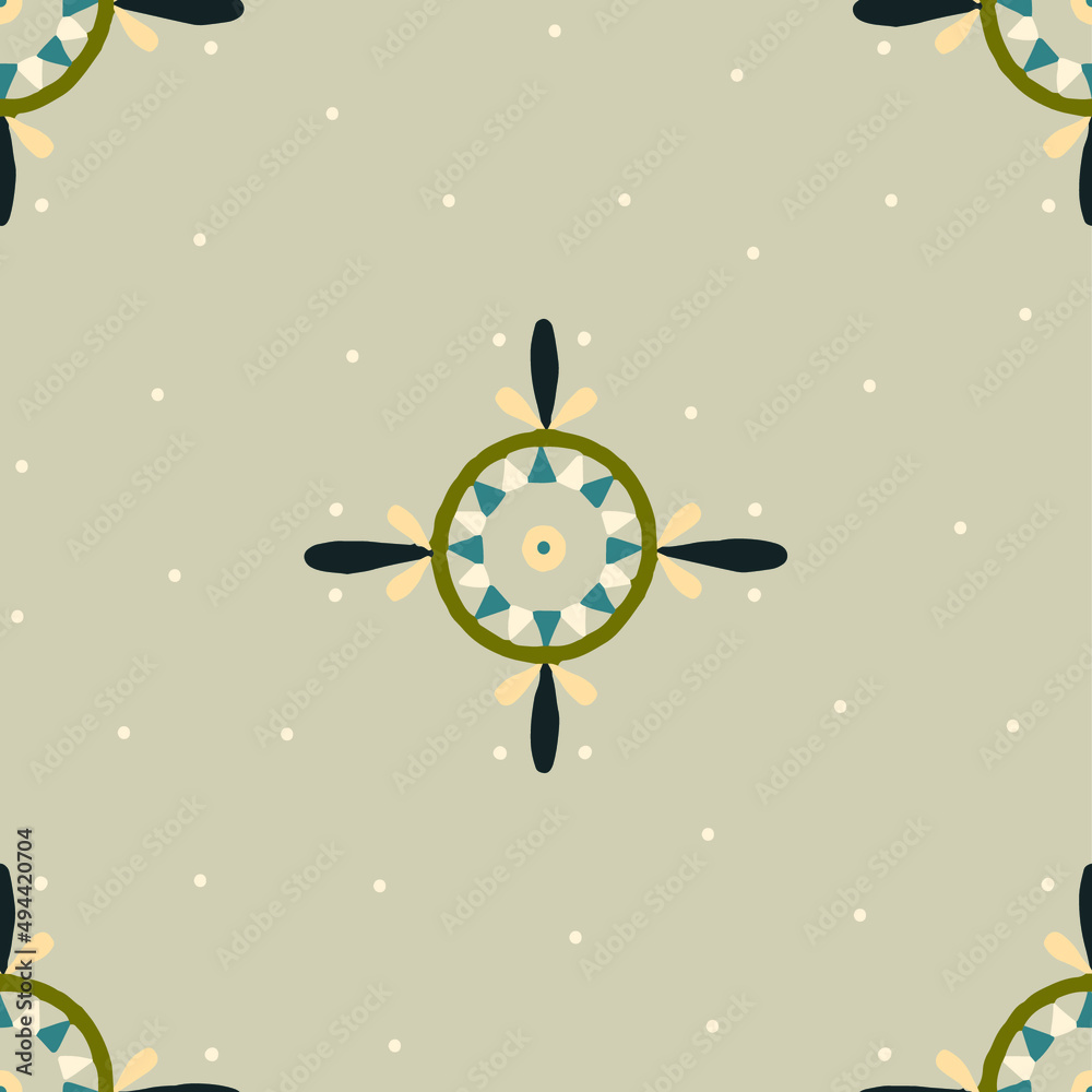 Fototapeta premium Seamless vector abstract pattern with ornamental circles. Mandala. Fabric print template. Circular seamless ornament.
