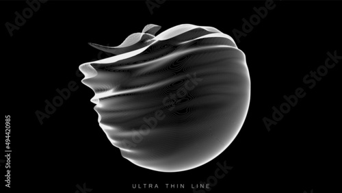 Distorted line spheres. Vector thin line glitch geometry.