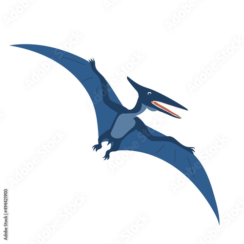 Fototapeta Naklejka Na Ścianę i Meble -  The ancient lizard pteranodon flies. Predatory dinosaur of the Jurassic period. Big wings. Flat illustration isolated on white background