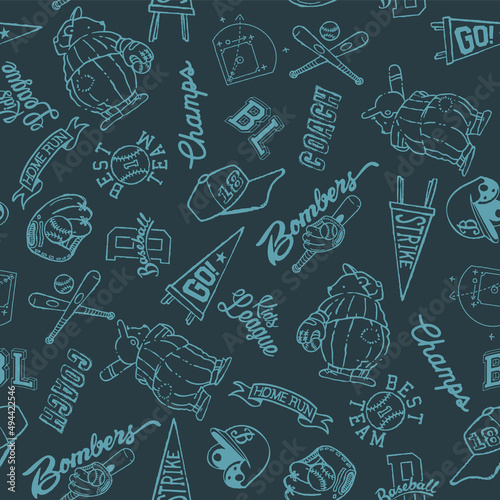 Baby baseball cartoon elements patchwork cute grunge vector seamless pattern print for children wear