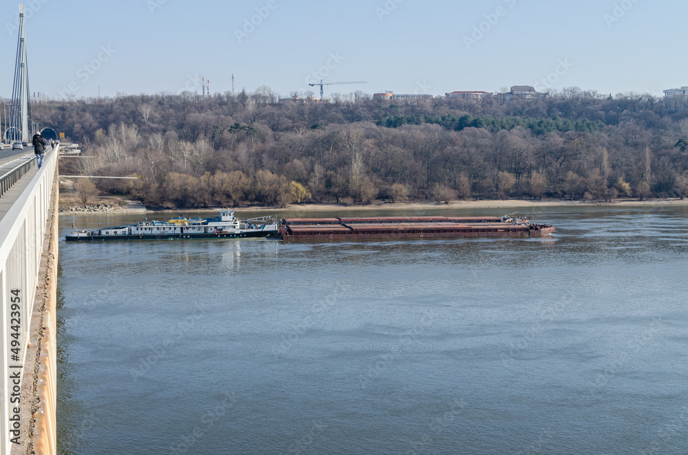 Tanker on the Danube river in the city of Novi Sad.