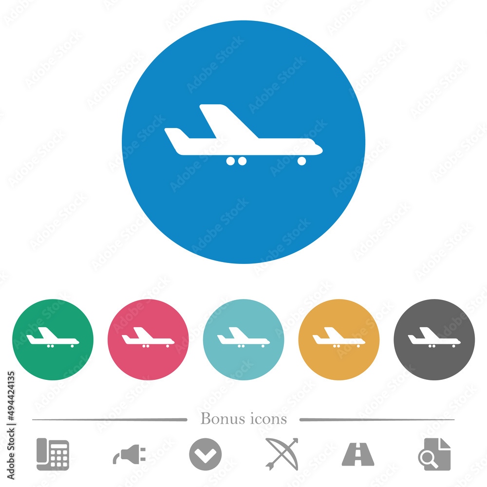 Airplane side view flat round icons