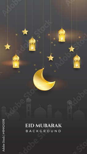Eid ramadan mubarak background for social media stories template banners. Arabic islamic middle east lantern moon crescent mosque design for social media template