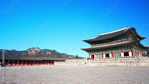 Gyeongbokgung palace and traffic in Seoul South korea.