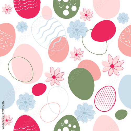 seamless pattern with easter eggs and flowers