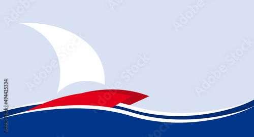 Catamaran sails on the waves of the sea. Abstract vector illustration
