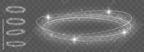 Light effect line silver vector circle. Glowing light fire ring trace. Abstract fire circles, sparkling magic swirls.