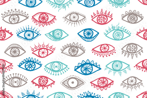 Doodle female eyes colorful seamless pattern. Pop