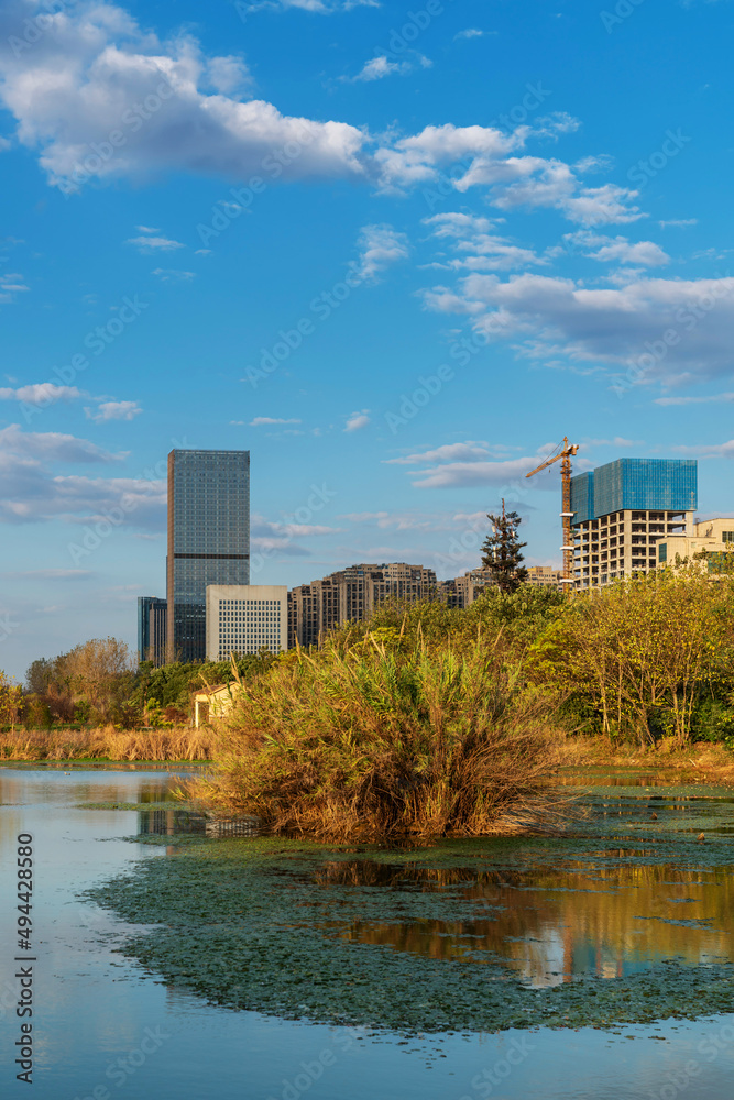 Fototapeta premium Lakeside modern office building in China