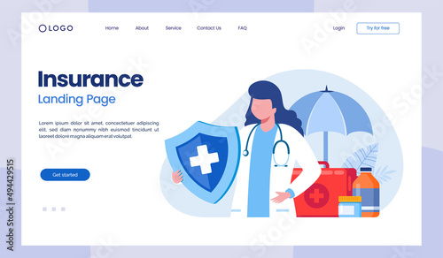 Medical insurance, health insurance, protection concept, umbrella, healthcare, landing page flat illustration vector landing page
