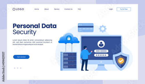 Database and personal data security, cyber data security, privacy, flat design concept illustration landing page