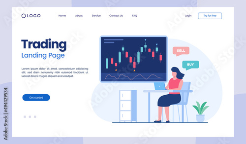 Trading stock, forex, bitcoin candlestick concept flat vector illustration for banner premium vector landing page