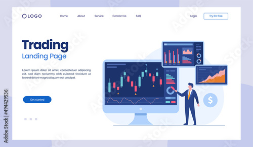 Trading stock, forex, bitcoin candlestick concept flat vector illustration for banner premium vector landing page