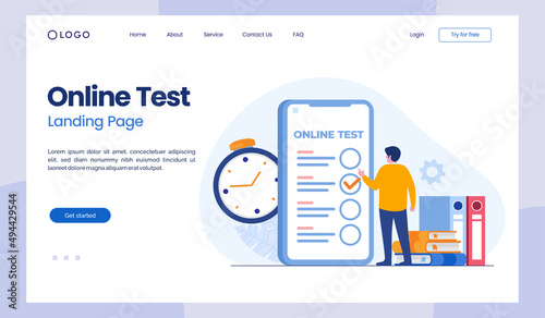 online test and checking answers, examination, test, quiz, feedback, survey flat vector illustration landing page