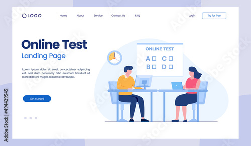 online test and checking answers, examination, test, quiz, feedback, survey flat vector illustration landing page