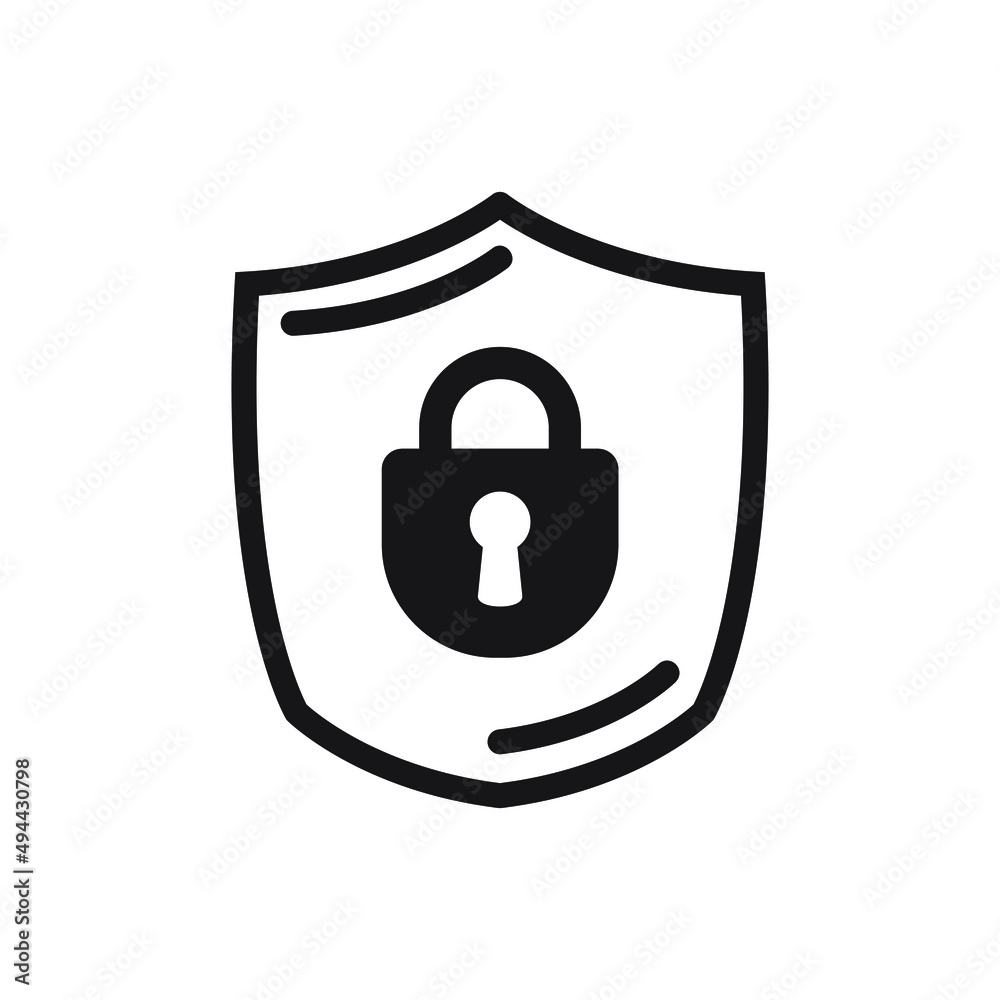 Shield security with lock symbol. Vector data protection, cyber security icon. Symbol and sign illustration design. Isolated on white background Shield security with lock symbol. Vector data protection, cyber security icon. Symbol and sign illustration design. Isolated on white background