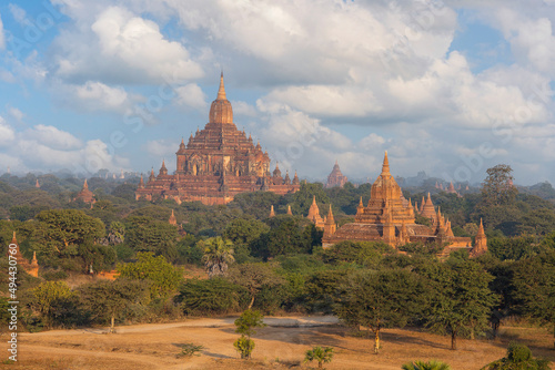 Old pagodas and temples at morning of Bagan, in Myanmar, formerly Burma