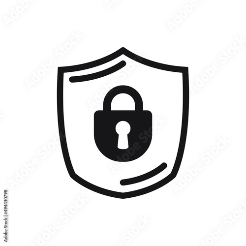Shield security with lock symbol. Vector data protection, cyber security icon. Symbol and sign illustration design. Isolated on white background