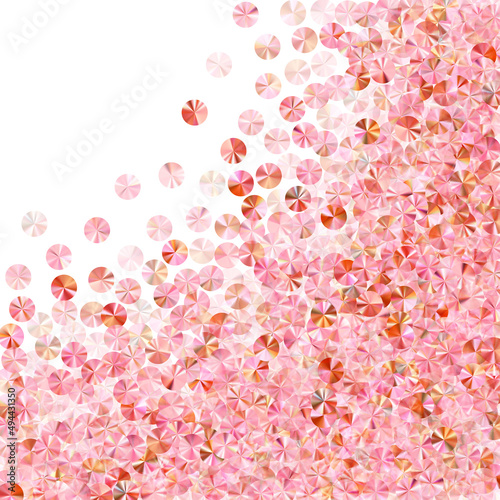 Pink gold beads confetti scatter vector background. Rhythmic gymnastics dress sequins background. Festive sparkling tinsel particles holiday glitter. Theater costume paillettes. © SunwArt