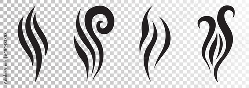 Hot coffe steam vapor, smoke icons. Perfume fragrance, food flavors signs.