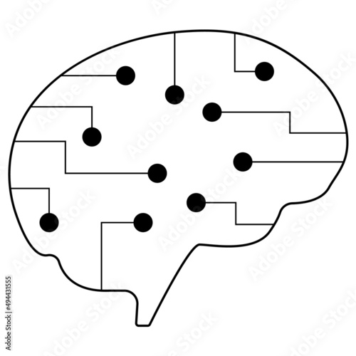 Hand drawn artificial intelligence brain. Electronic neural connections.