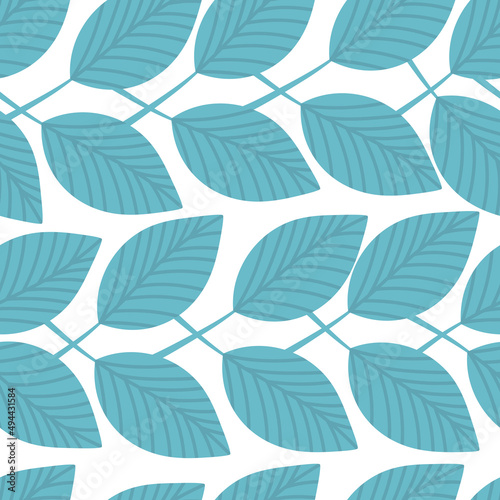 Vector seamless pattern with blue foliage on white background