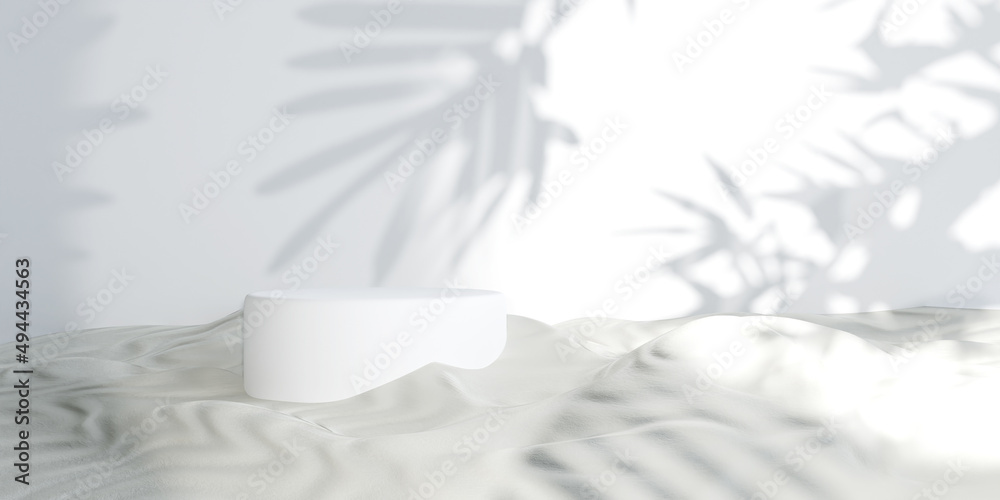 white podium on sand background for product presentation. Natural beauty pedestal, 3d illustration. white podium on sand background for product presentation. Natural beauty pedestal, 3d illustration.